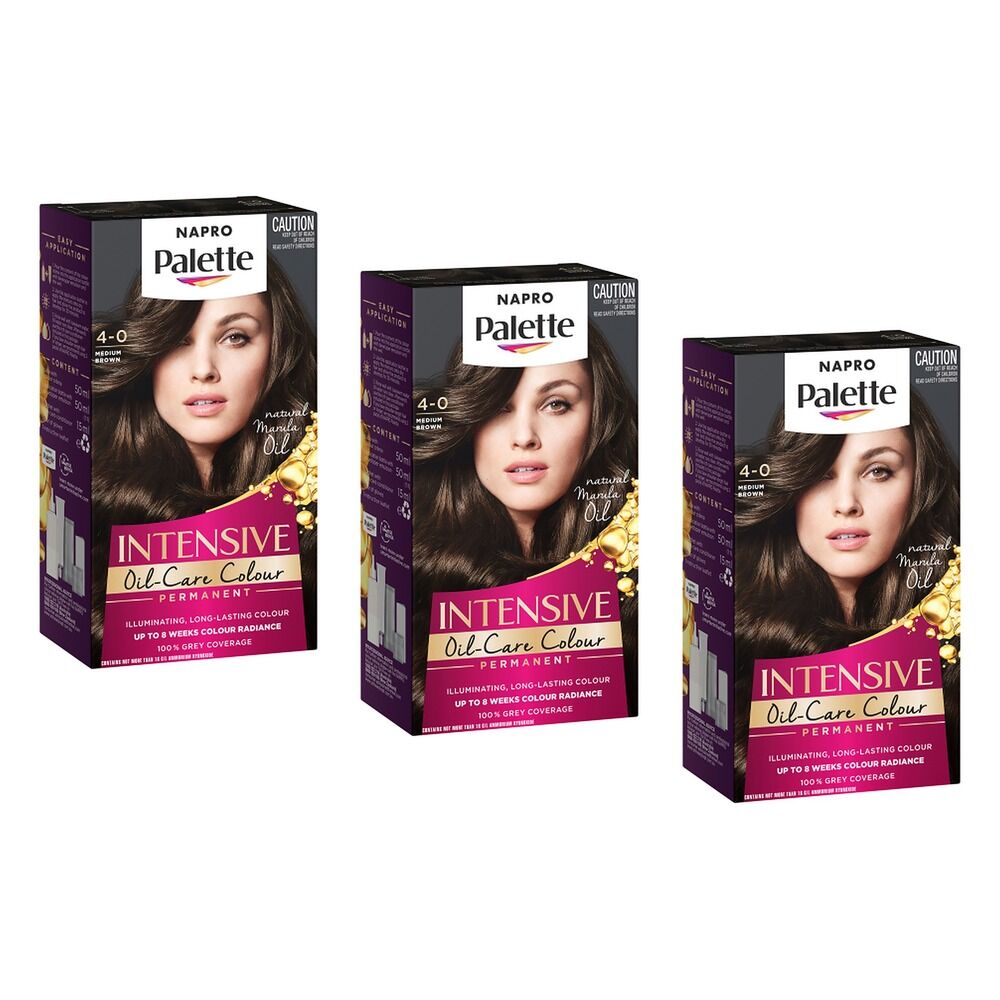 Napro Palette Permanent Creme Colour 4-0 Medium Brown x 3 Bundle of 3