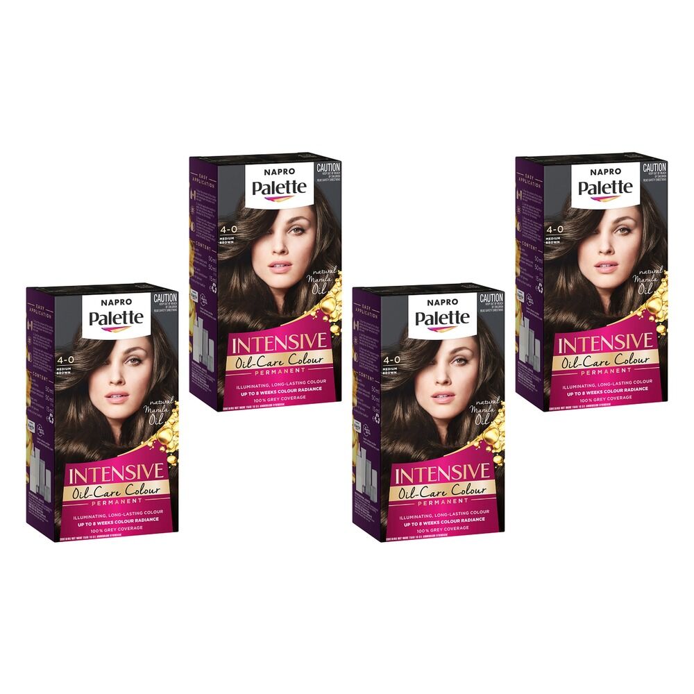 Napro Palette Permanent Creme Colour 4-0 Medium Brown x 3 Bundle of 4