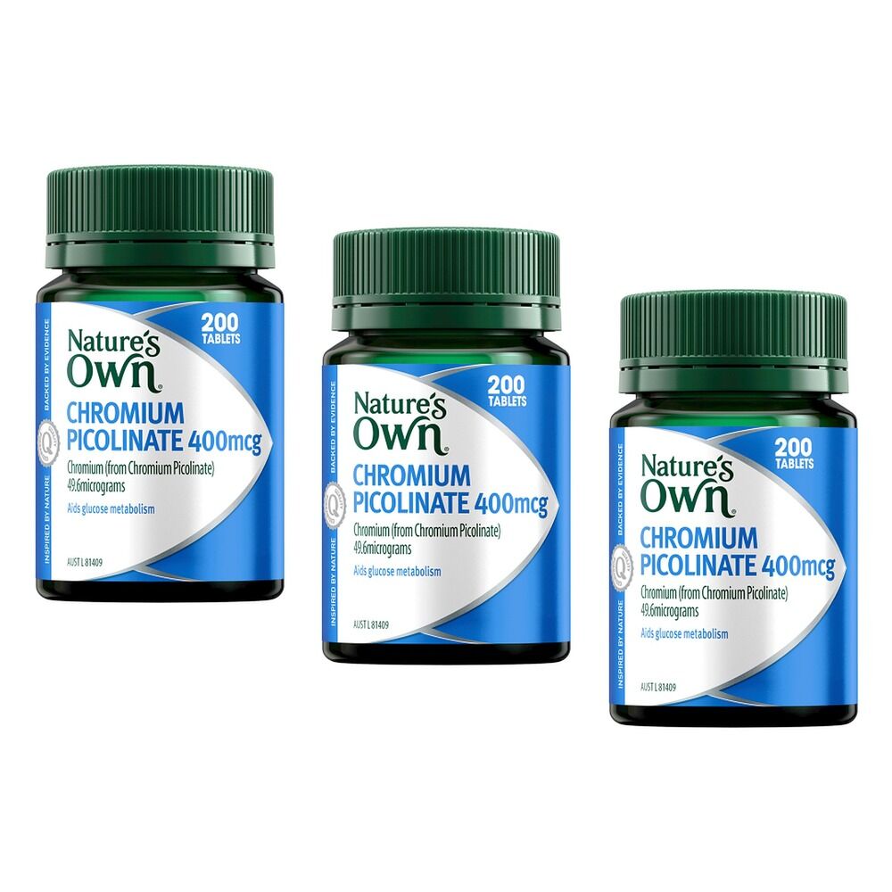 Nature's Own Chromium Picolinate 400mcg 200 Tablets Pack of 3