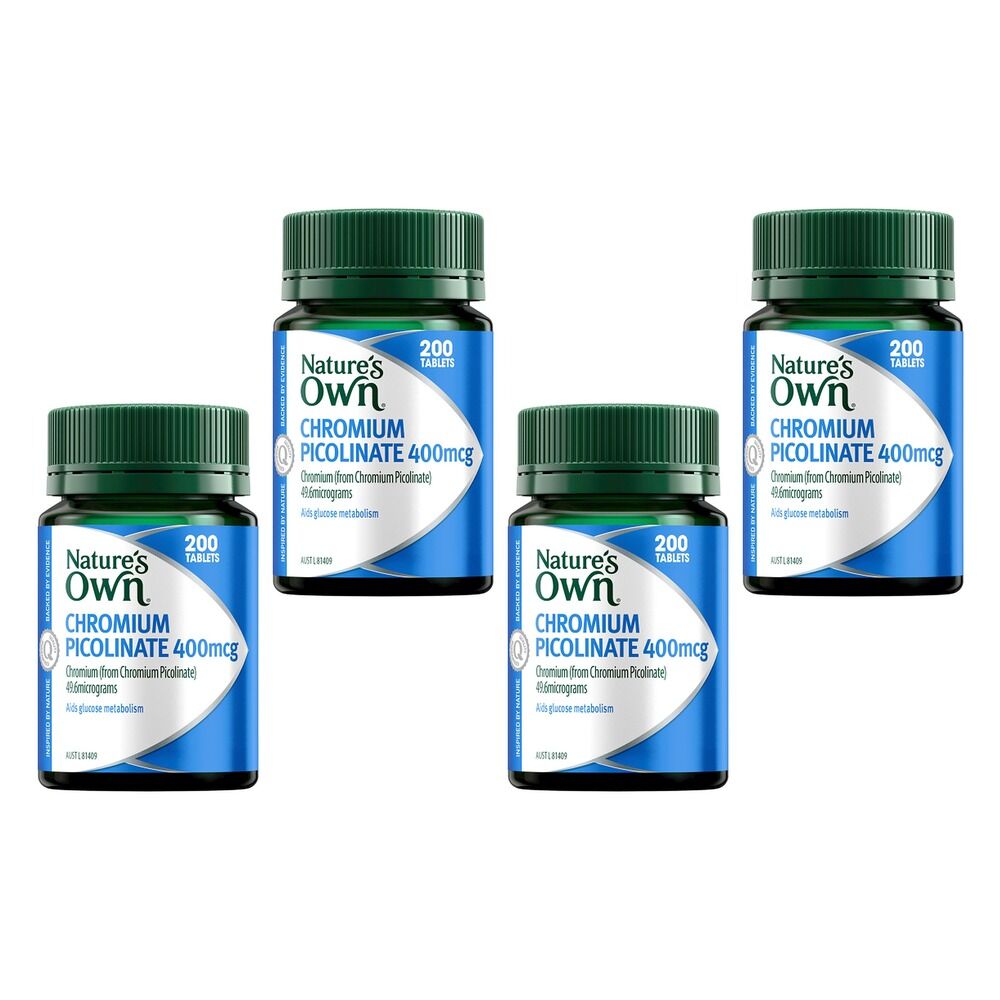 Nature's Own Chromium Picolinate 400mcg 200 Tablets Pack of 4
