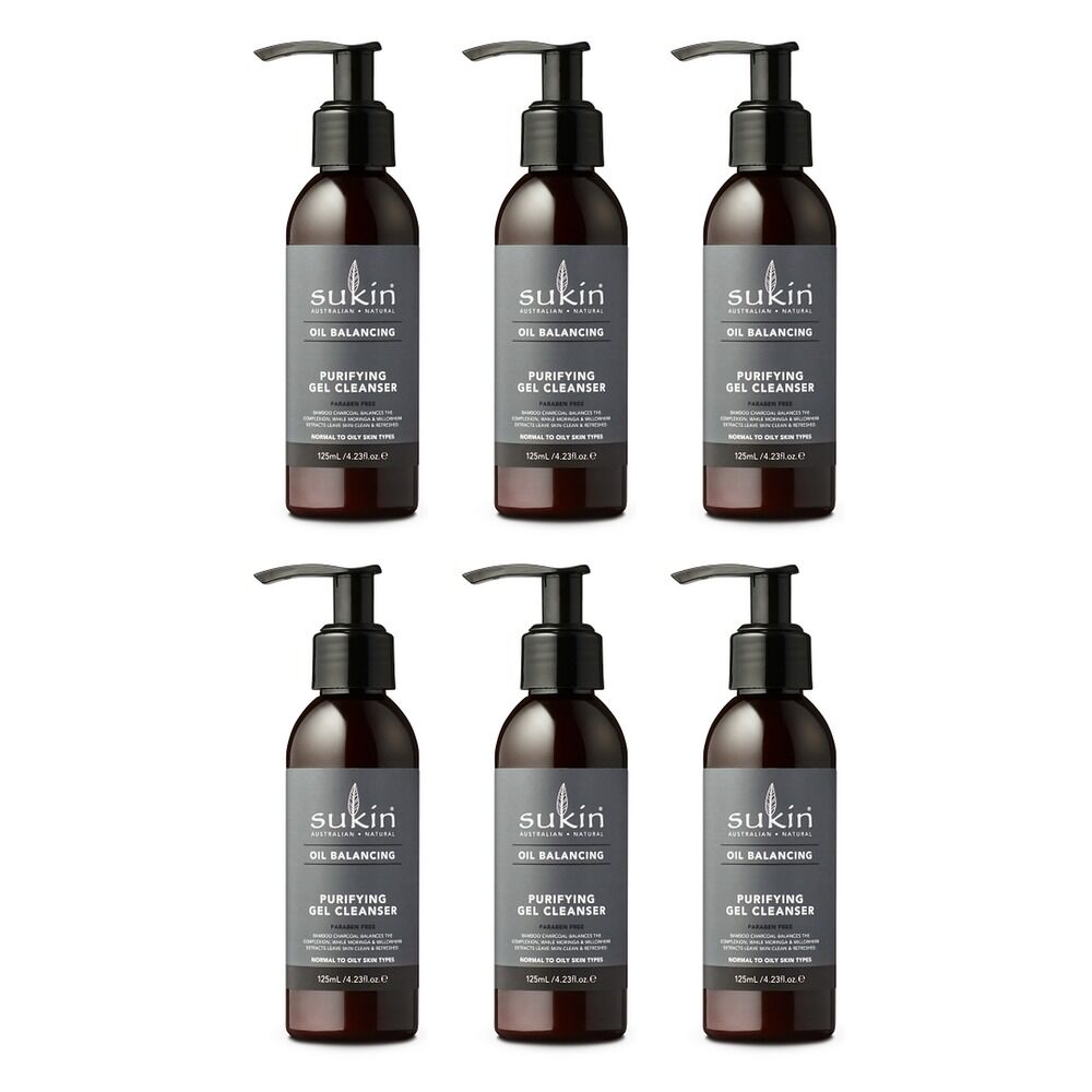 Sukin Oil Balancing Plus Charcoal Purifying Gel Cleanser 125mL Pack of 6