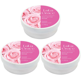 Lulu Grace 3 x Body Butter Rose Super-Rich Cream Skin Moisturiser 200g