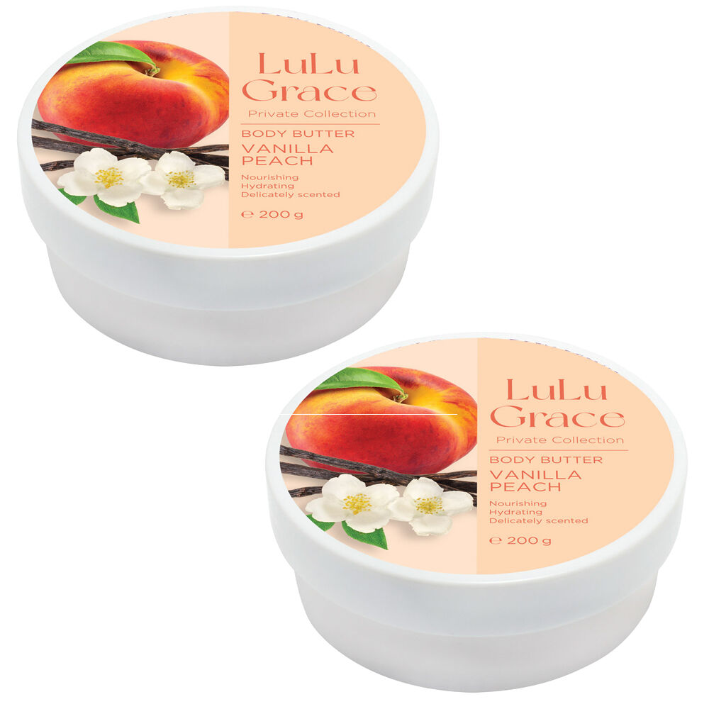 Lulu Grace Vanilla Peach Body Butter 2 x 200g Super Rich Skin Moisturiser