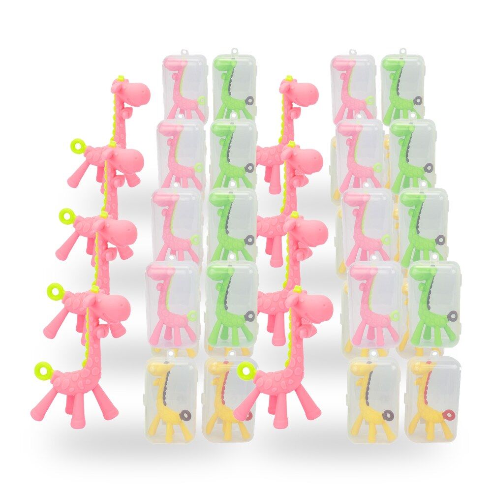 Baby & Me Giraffe Teether Assorted Colour Soft Silicone Teething - Random Colour Supplied Pack of 8