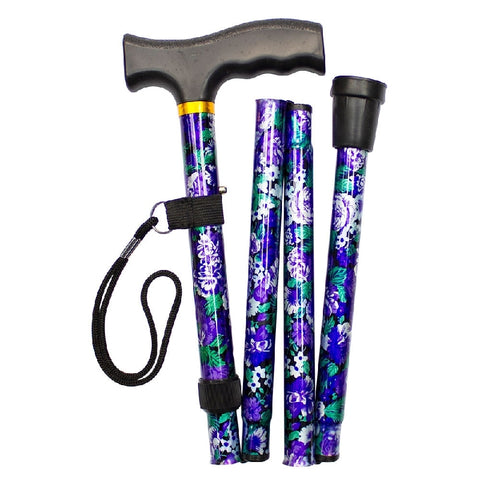 Safe Home Care Adjustable Folding Metal Walking Stick Floral 33-37