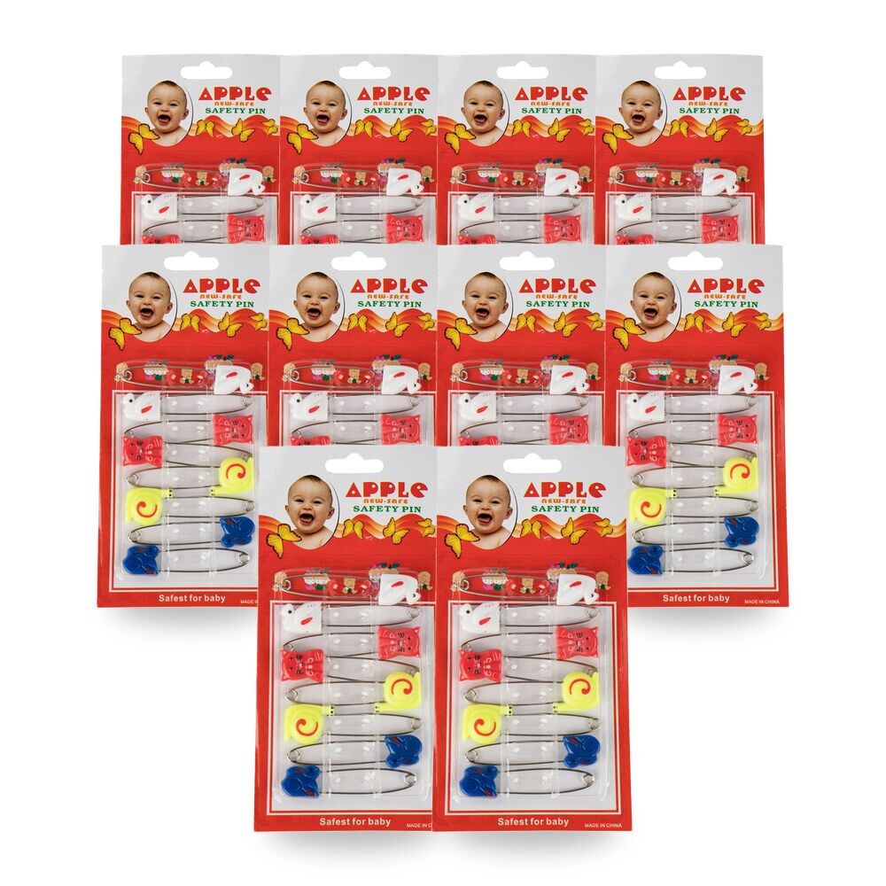 Baby & Me Safety Nappy Pins 8 Pack Stainless Steel Assorted - Random Colour Supplied Bundle of 10