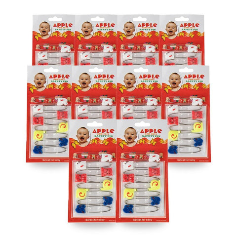 Baby & Me Safety Nappy Pins 8 Pack Stainless Steel Assorted - Random Colour Supplied Bundle of 10