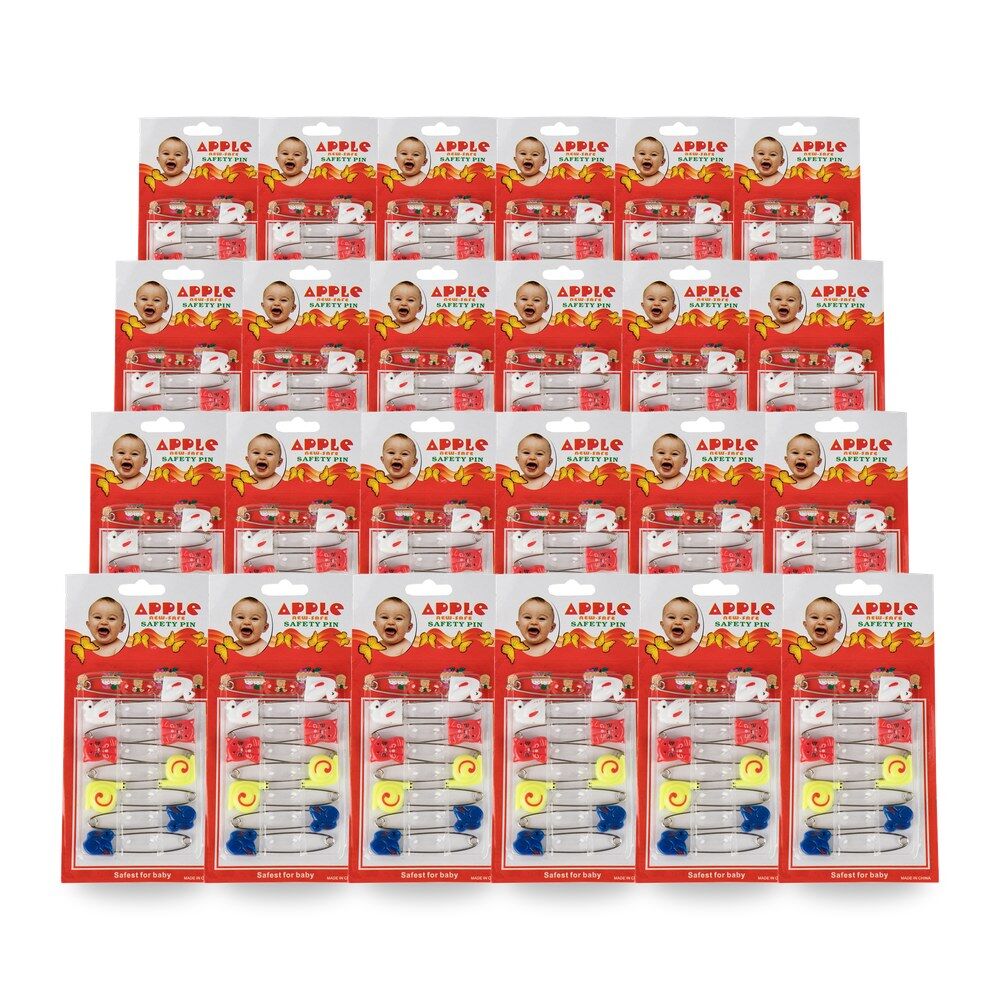 Baby & Me Safety Nappy Pins 8 Pack Stainless Steel Assorted - Random Colour Supplied Bundle of 24