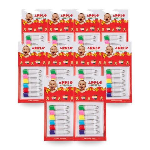 Baby & Me Safety Nappy Pins 6 Pack Stainless Steel Assorted - Random Colour Supplied Bundle of 10