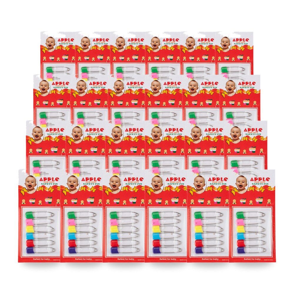 Baby & Me Safety Nappy Pins 6 Pack Stainless Steel Assorted - Random Colour Supplied Bundle of 24