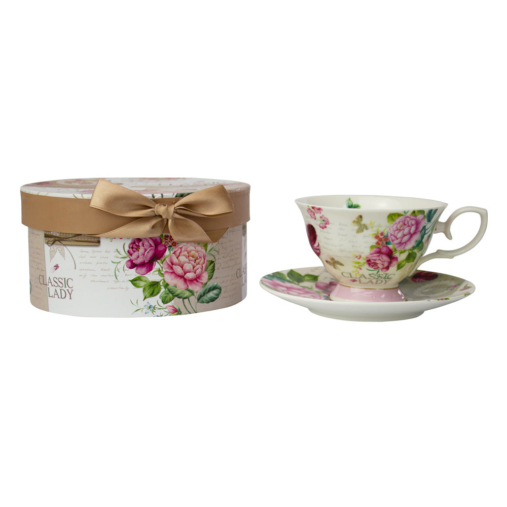 Lulu Grace Teacup & Saucer Pack Set with Gift Box Rose Tableware