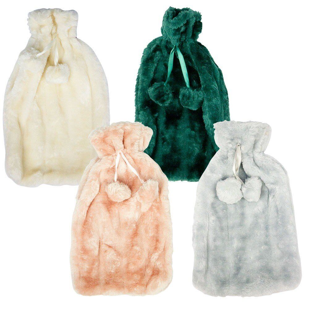 Health & Beauty Plush Pom Pom Hot Water Bottle Cover Assorted Colours - Random Colour Supplied Pack of 2