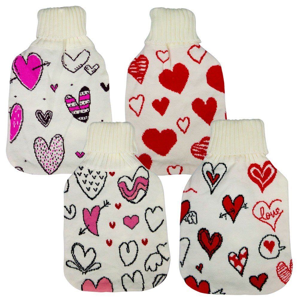 Health & Beauty Knitted Hot Water Bottle Cover Heart Prints - Random Design Supplied Pack of 3