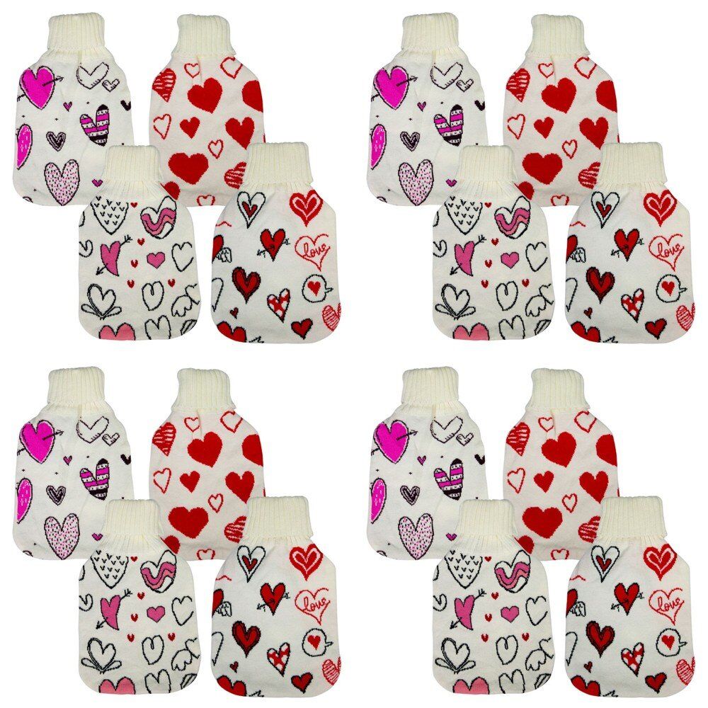 Health & Beauty Knitted Hot Water Bottle Cover Heart Prints - Random Design Supplied Pack of 4