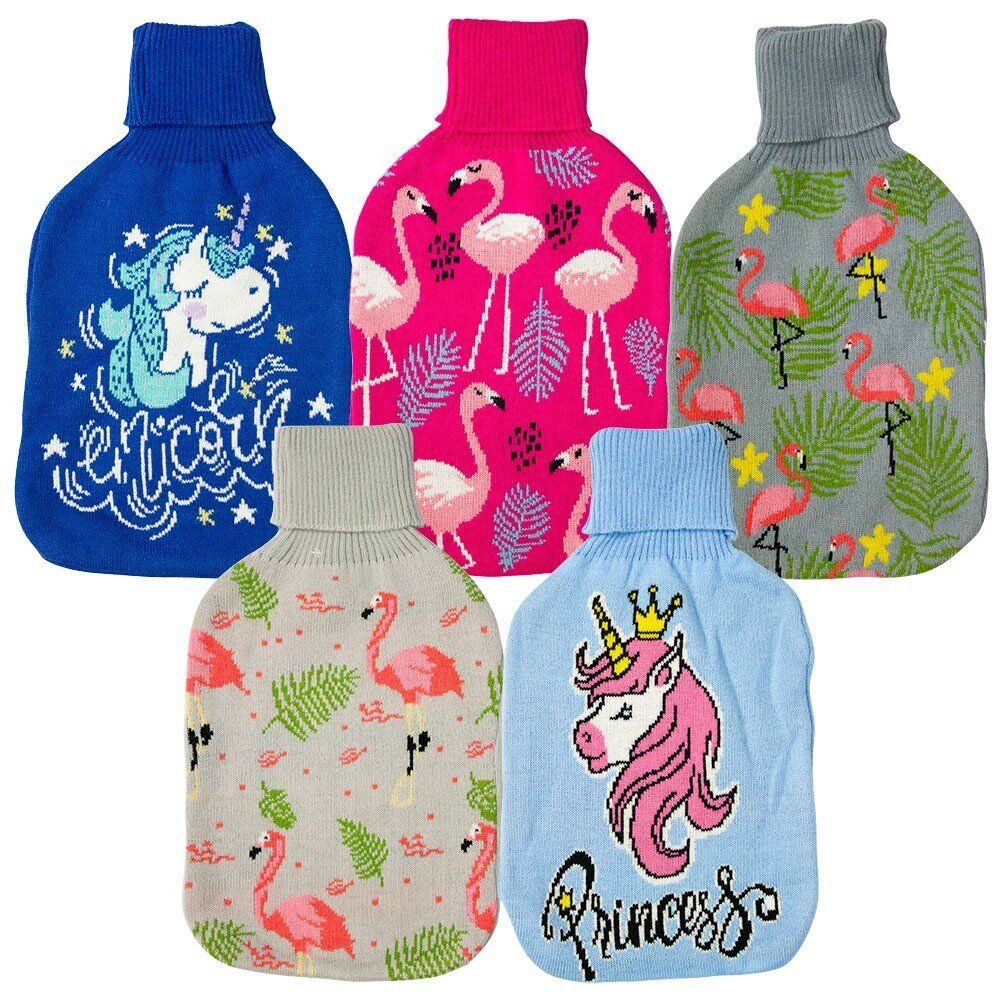 Health & Beauty Knitted Hot Water Bottle Cover Flamingo or Unicorn - Random Design and Colour Supplied Pack of 2