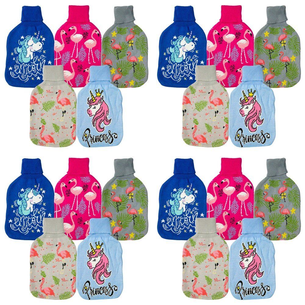 Health & Beauty Knitted Hot Water Bottle Cover Flamingo or Unicorn - Random Design and Colour Supplied Pack of 4