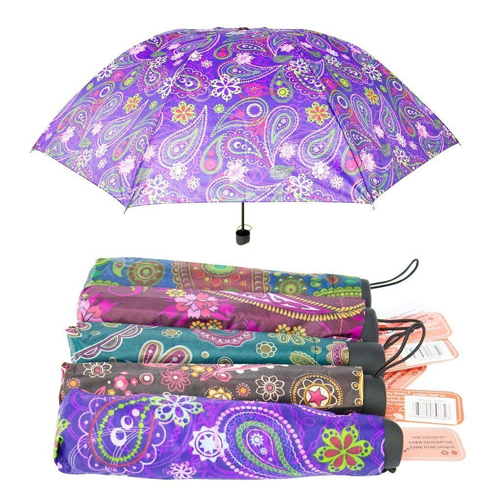 Compact Folding Umbrella Paisley Print Assorted Designs - Random Design Supplied Pack of 2