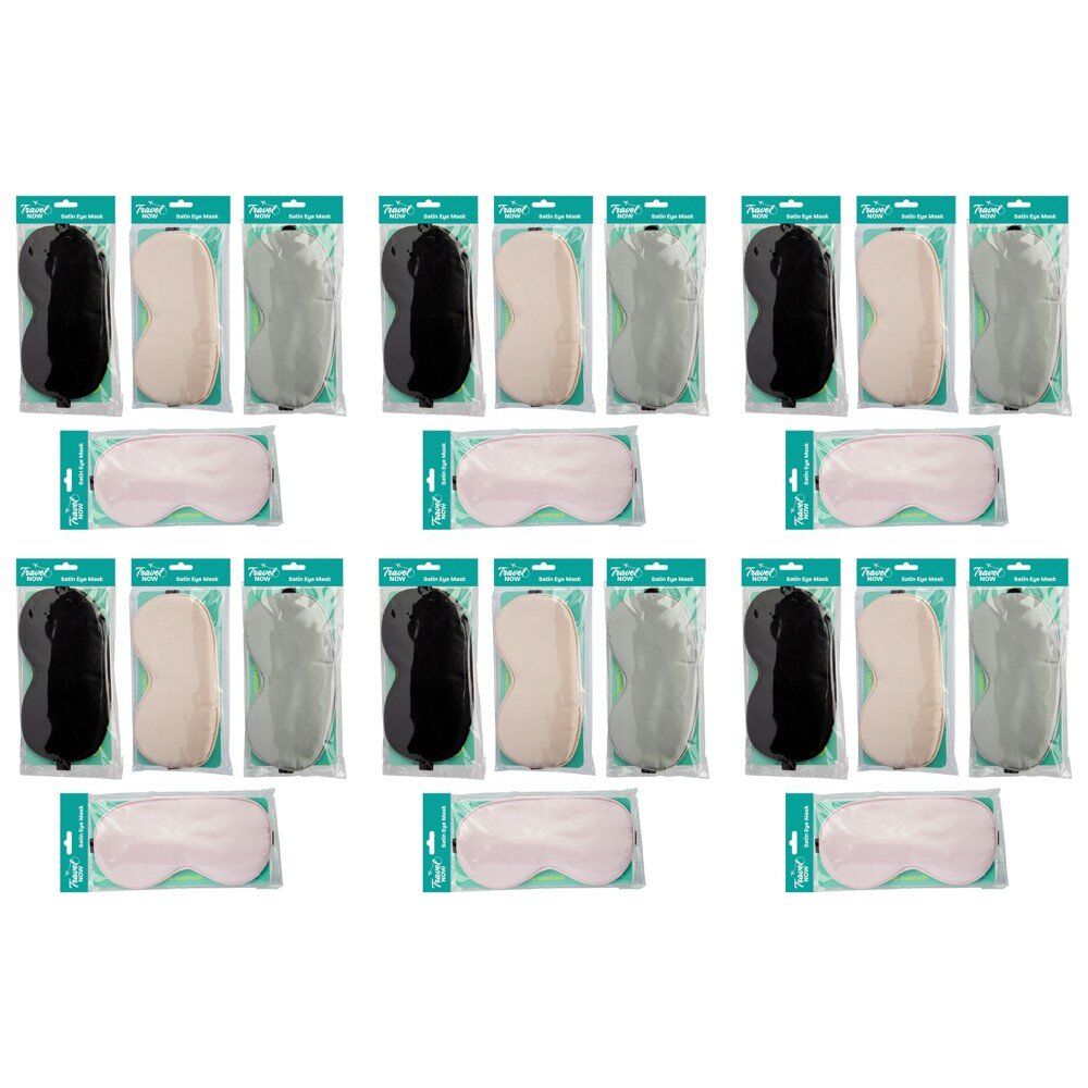 Travel Now Satin Eye Mask Sleep Eyeshade - Random Colour Supplied Pack of 6