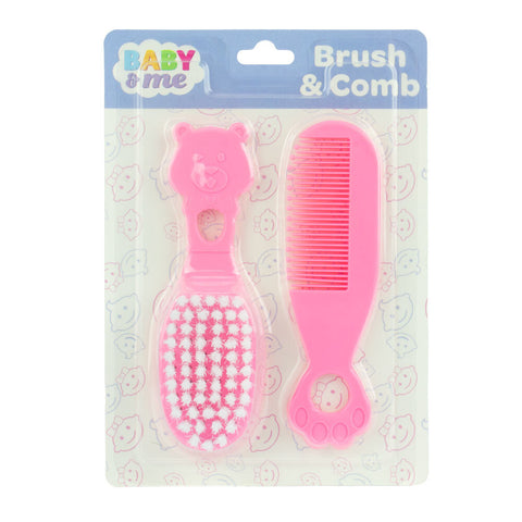 Baby & Me Brush and Comb Set Pink Soft Bristle Grooming for Babies