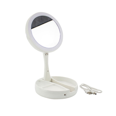 Round LED Mirror On Round Stand 15 x 29cm (Battery Not Included)