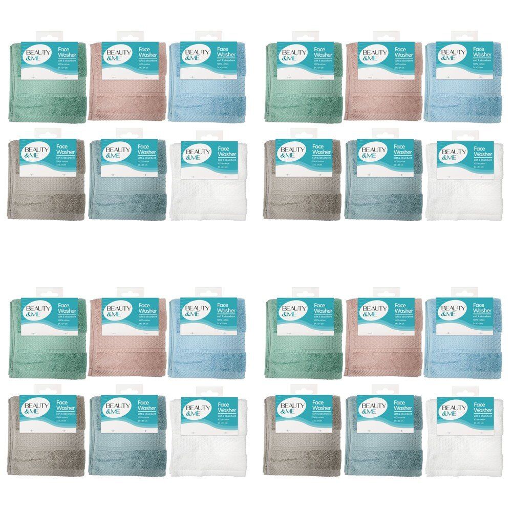 Beauty & Me Face Washer 100% Cotton 34 x 34cm - Random Colour Supplied Pack of 4