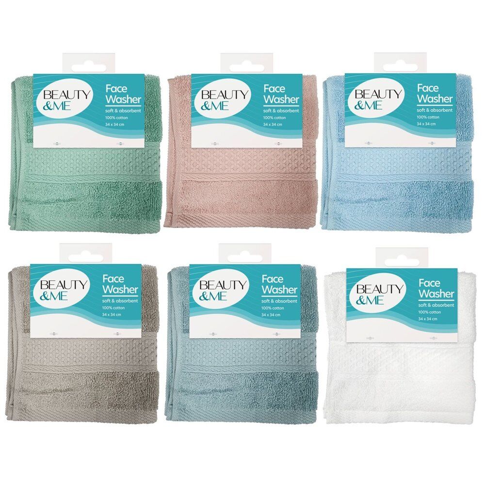 Beauty & Me Face Washer 100% Cotton 34 x 34cm - Random Colour Supplied Pack of 5