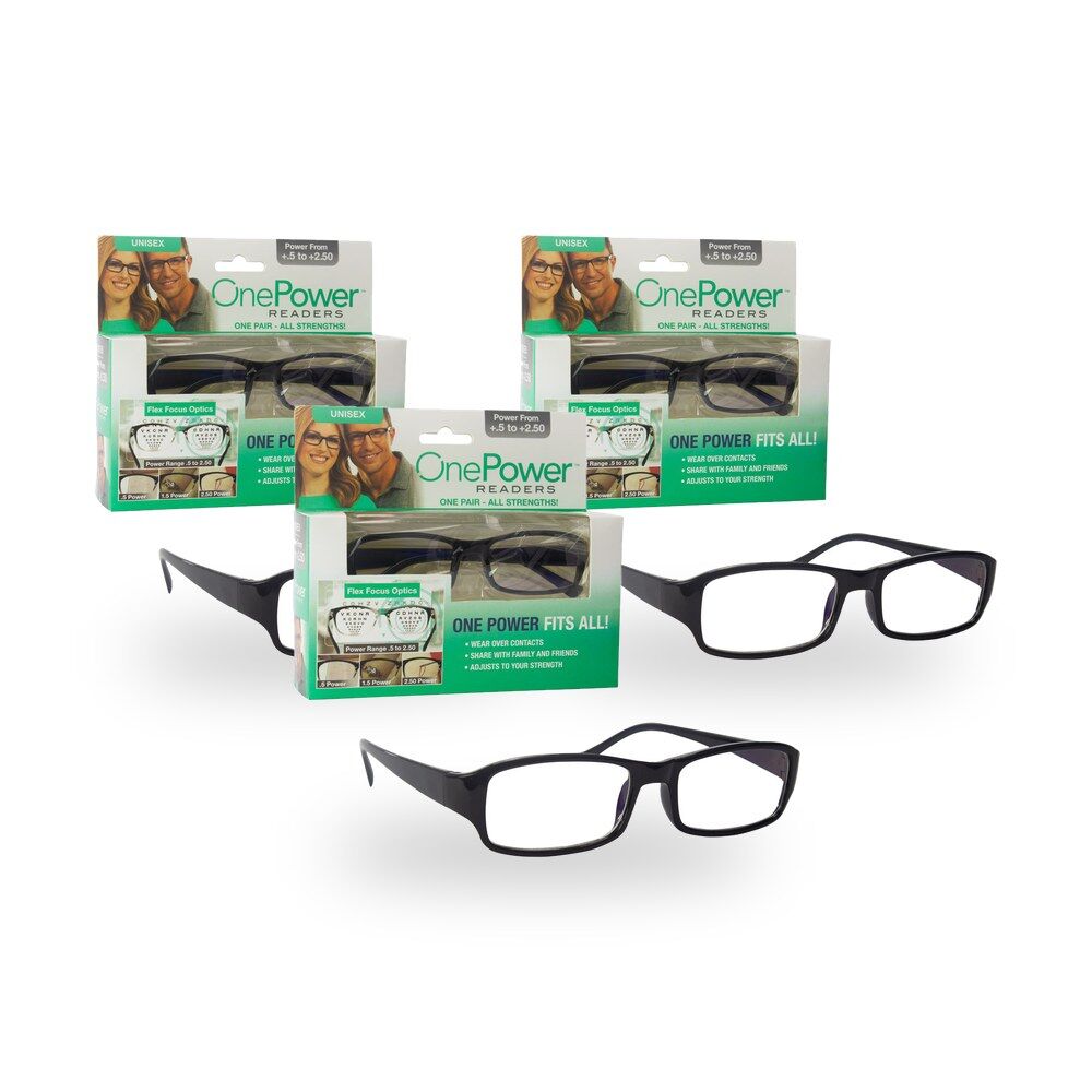 Reading Glasses Black Rectangle +0.5 To +2.50 Pack of 3