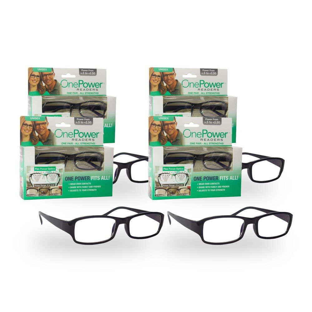 Reading Glasses Black Rectangle +0.5 To +2.50 Pack of 4