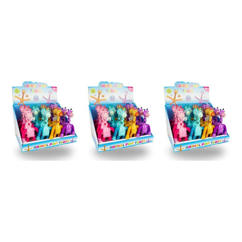 Animal Pop Tubes Giraffe Fidget Toy Assorted Colours Counter Display of 24 Bundle of 3