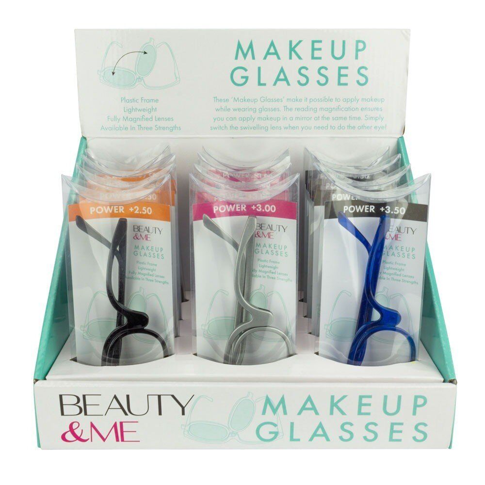 Beauty & Me Magnifying Makeup Glasses Counter Display of 12 (4 x +2.50, 4 x +3.00, 4 x +3.50) Bundle of 2