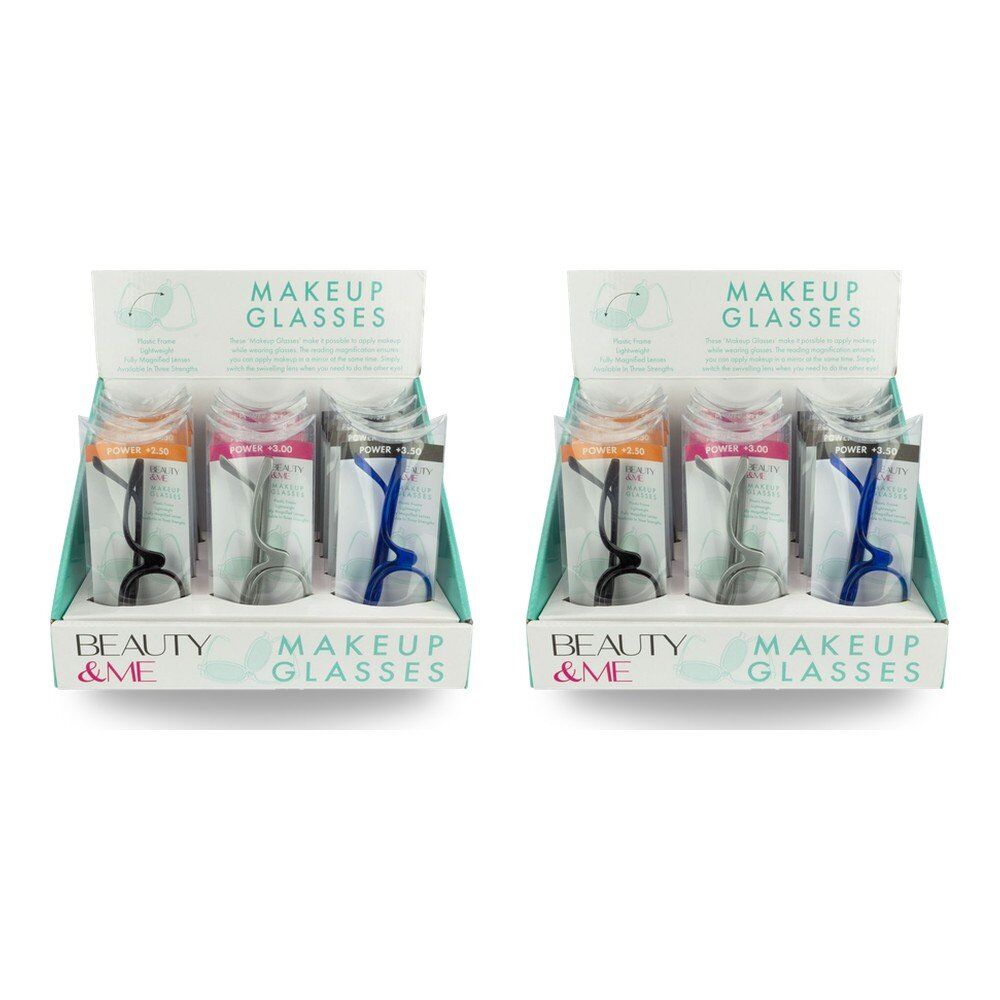 Beauty & Me Magnifying Makeup Glasses Counter Display of 12 (4 x +2.50, 4 x +3.00, 4 x +3.50) Bundle of 2