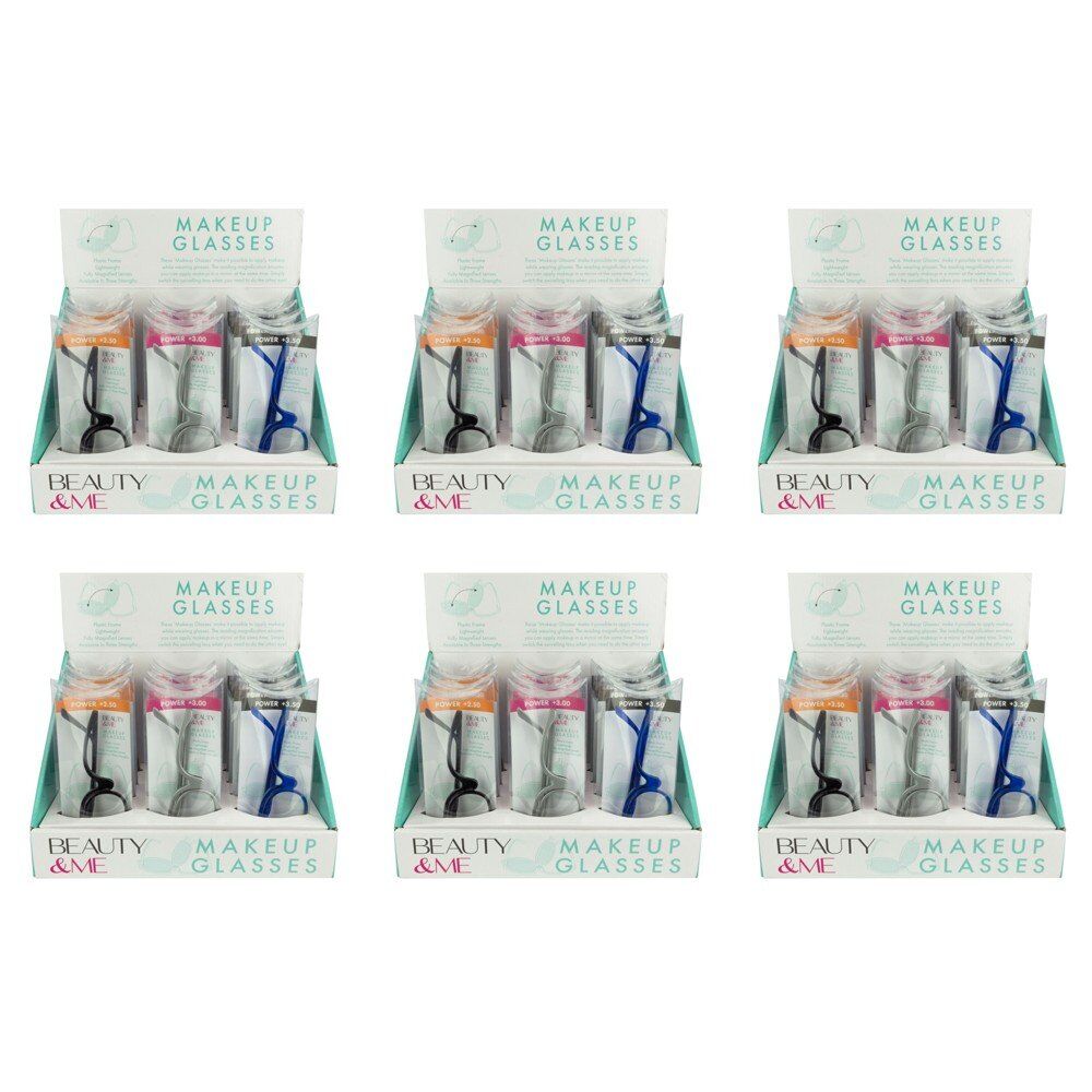 Beauty & Me Magnifying Makeup Glasses Counter Display of 12 (4 x +2.50, 4 x +3.00, 4 x +3.50) Bundle of 6