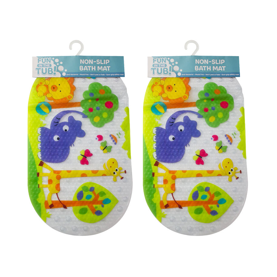Fun In The Tub Safari Non Peel Anti Bacterial Bath Mat 69 x 39cm Pack of 2
