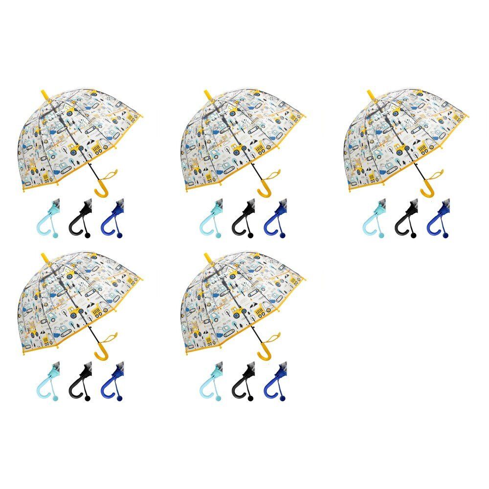 Kids Clear Dome Umbrella Construction Vehicles Print - Random Colour Supplied Pack of 5