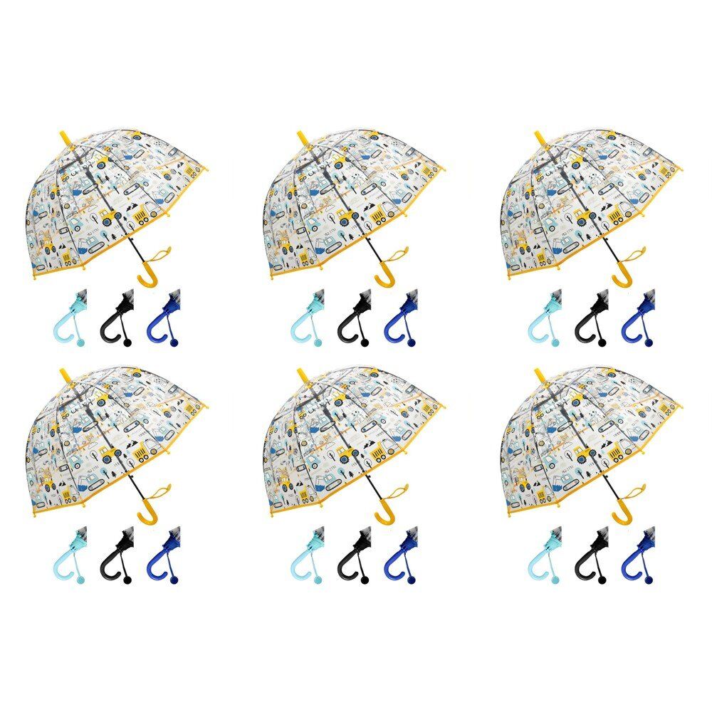 Kids Clear Dome Umbrella Construction Vehicles Print - Random Colour Supplied Pack of 6