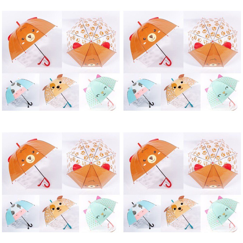 Kids Dome Umbrella Animal Face with 3D Ears Assorted - Random Design and Colour Supplied Pack of 4