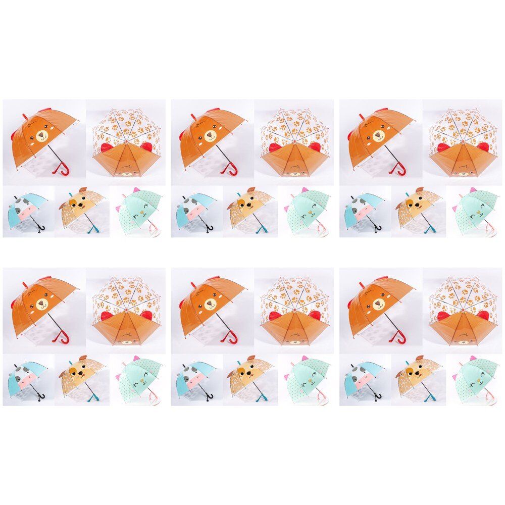 Kids Dome Umbrella Animal Face with 3D Ears Assorted - Random Design and Colour Supplied Pack of 6