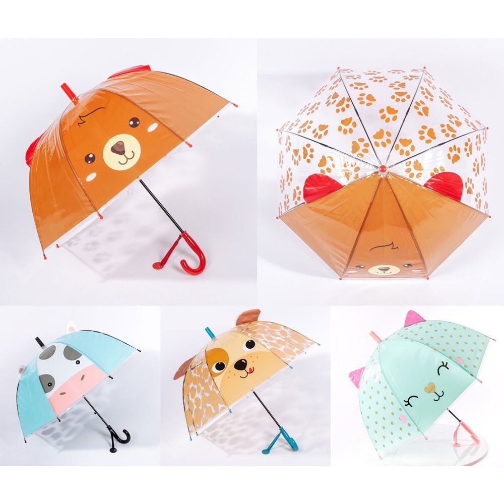 Kids Dome Umbrella Animal Face with 3D Ears Assorted - Random Design and Colour Supplied