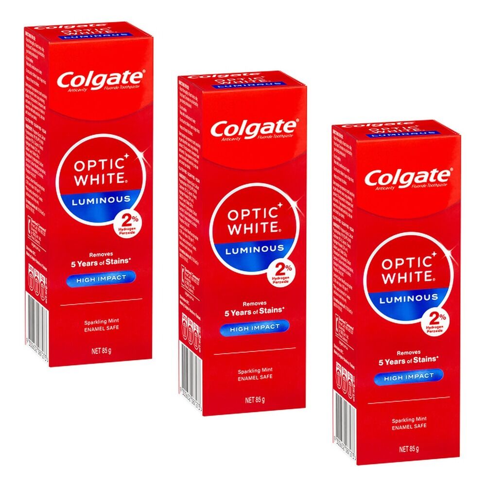 Colgate Optic White Luminous High Impact Sparkling Mint Toothpaste 85g Pack of 3