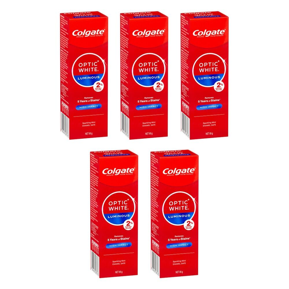 Colgate Optic White Luminous High Impact Sparkling Mint Toothpaste 85g Pack of 5