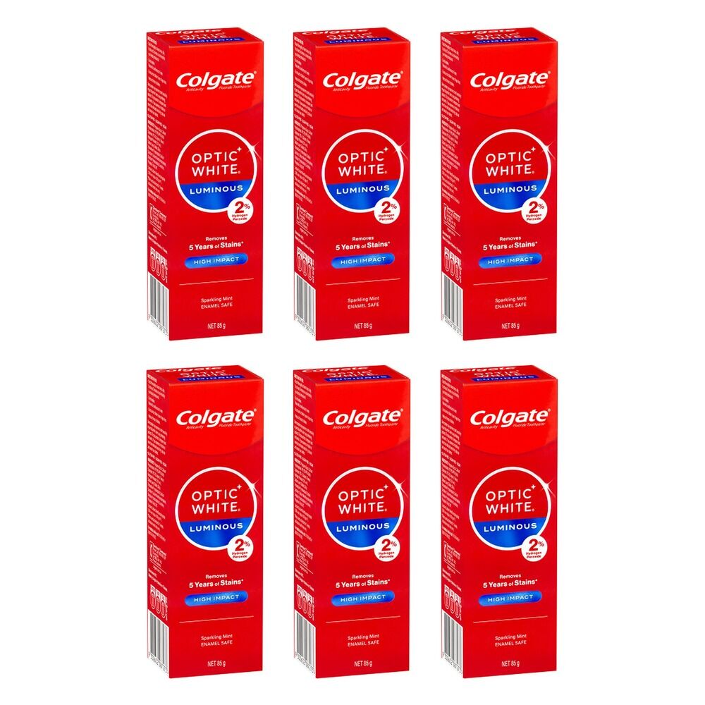 Colgate Optic White Luminous High Impact Sparkling Mint Toothpaste 85g Pack of 6