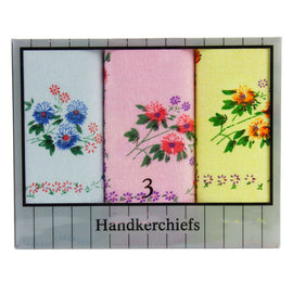 Ladies Cotton Handkerchiefs 3 Pack Assorted Colours