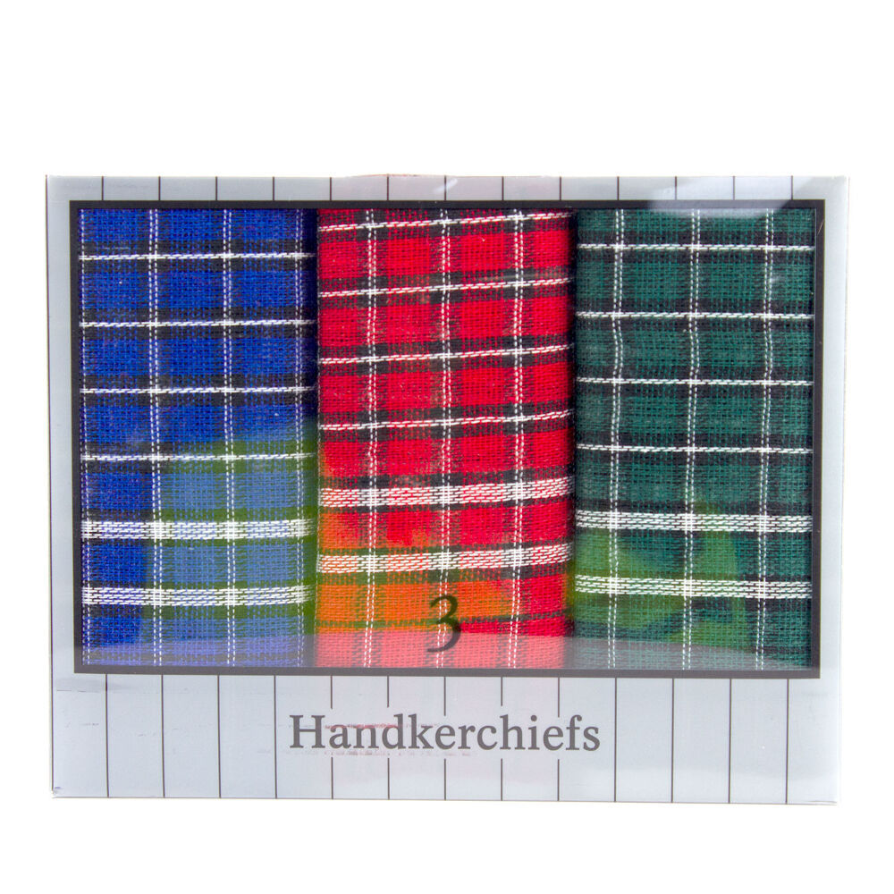 Mens Cotton Handkerchiefs Assorted Check Print 3 Pack