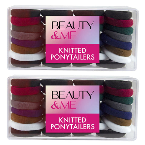 Beauty & Me 32 Pack Knitted Ponytailers School Colours No Snag Hair Ties x 2