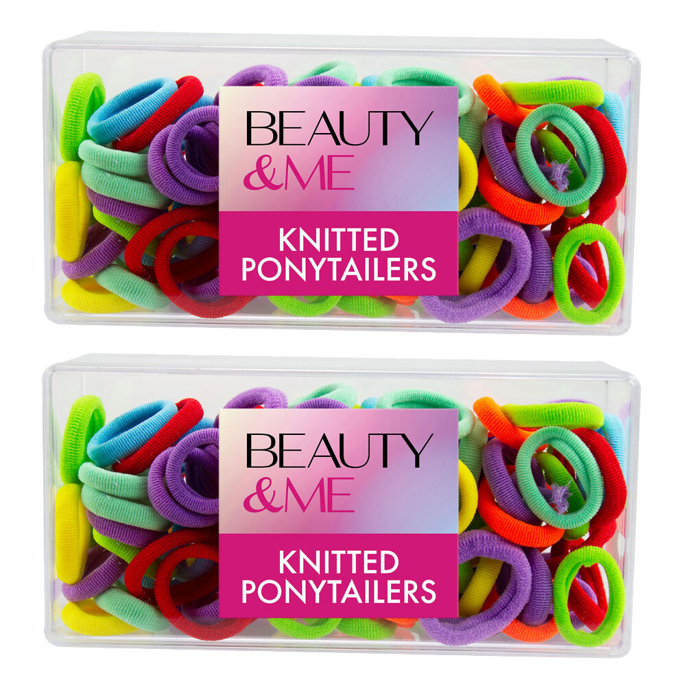 Beauty & Me 2 x 100 Pack Knitted Ponytailers Rainbow No Snag Hair Ties