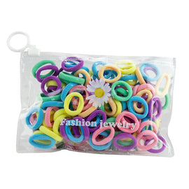 Elastic Hair Bands 100 Pack Light Pastel Colours in Daisy Travel Pouch
