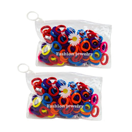 Elastic Hair Bands 100 Pack x2 Bright Colours with Daisy Zipper Pouches
