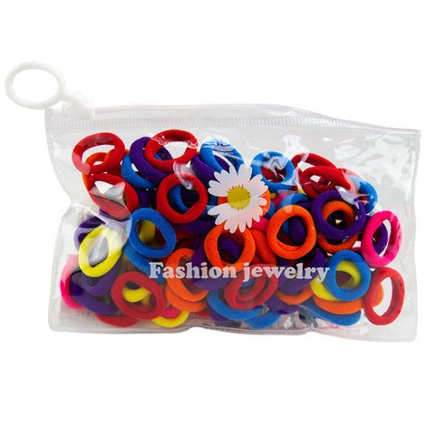 Elastic Hair Bands 100 Pack Bright Colours in Daisy Zipper Travel Pouch