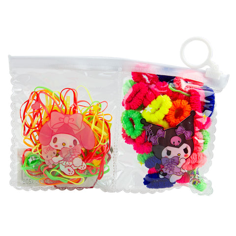 Elastic Hair Bands 140 Pack Mixed Styles & Colours in Travel Zip Pouch