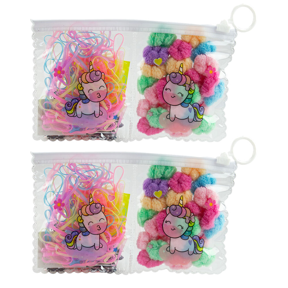 Elastic Hair Bands 140 Pack Unicorn Pastel Colours in Zip Travel Pouch x 2